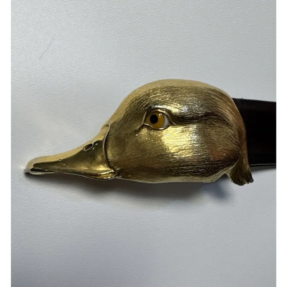 Vintage 1980s Christopher Ross Mallard Duck Belt Buckle 24kt Gold Original Belt